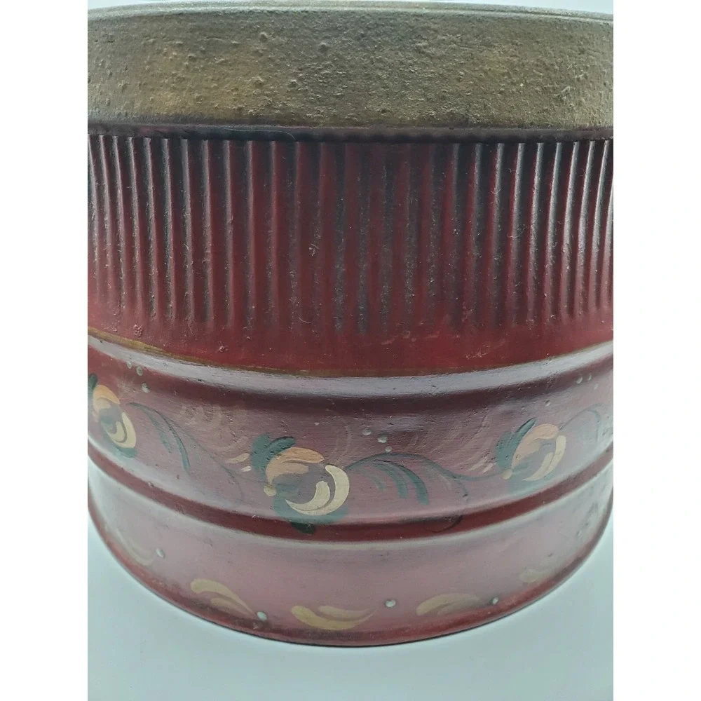 Antique Primitive Tole Painted Red Metal 'Fire Proof' Bucket RARE Unusual
